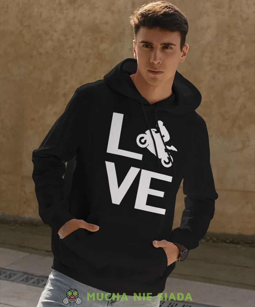 Męska bluza z kapturem dla motocyklisty - Love motocyklista