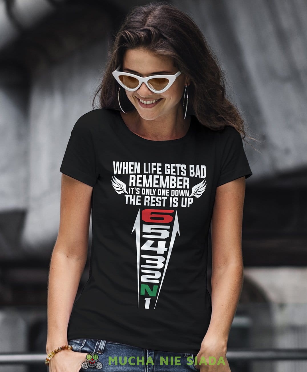 When life gets bad remember it's one down the rest is up Damska koszulka motocyklowa