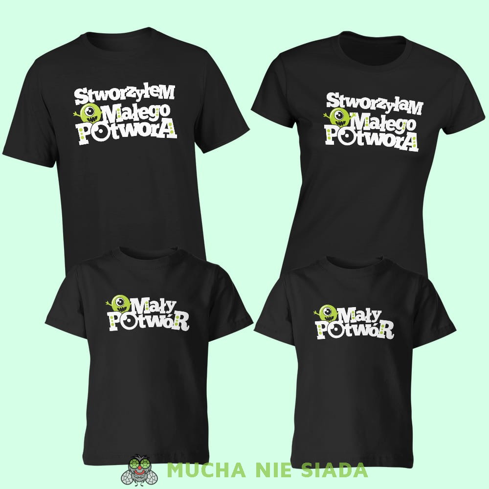 Stworzyłem, stworzyłam małego potwora, mały potwór, zestaw koszulek rodzinnych