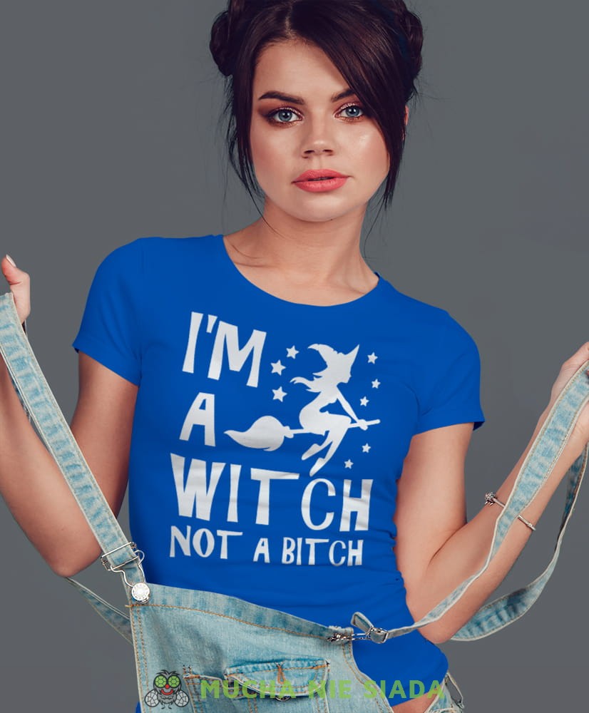 i'm a witch not a bitch, niebieska damska koszulka z nadrukiem na prezent dla dziewczyny dla żony.jpg