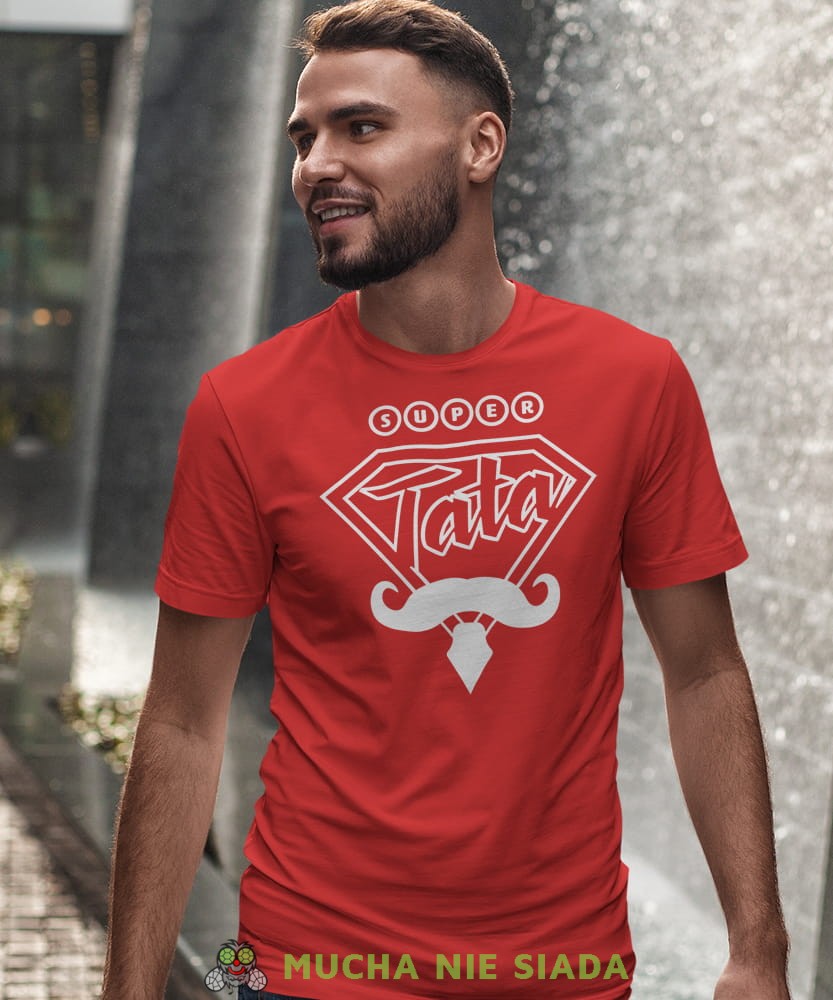 Super tata, wąsy, krawat, czerwona koszulka, dzień taty, koszulka dla ojca, koszulka na dzień ojca, t-shirt dla taty, prezent dla taty, koszulka męska, mucha nie siada, mns.jpg