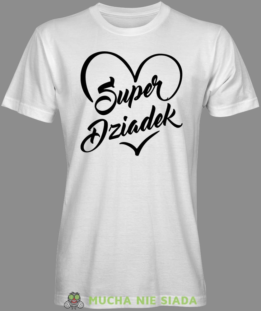 Super dziadek serce, biała koszulka męska dla dziadka, na urodziny, na dzień dziadka, na prezent, mucha nie siada, mns sklep.jpg