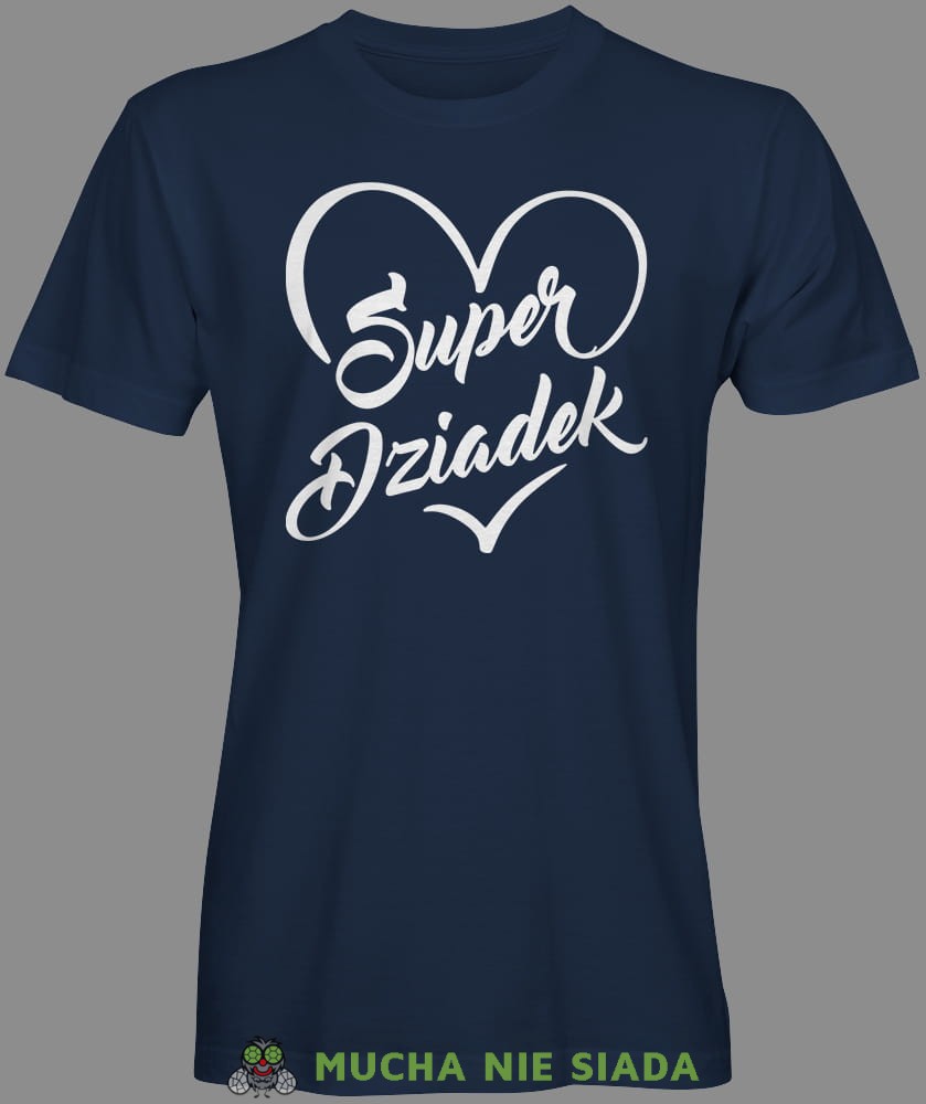 Super dziadek serce, granatowa koszulka męska dla dziadka, na urodziny, na dzień dziadka, na prezent, mucha nie siada, mns sklep.jpg