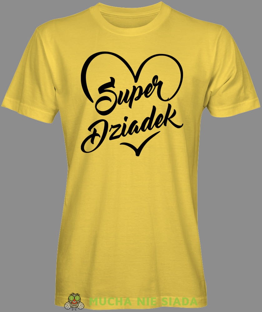 Super dziadek serce, żółta koszulka męska dla dziadka, na urodziny, na dzień dziadka, na prezent, mucha nie siada, mns sklep.jpg