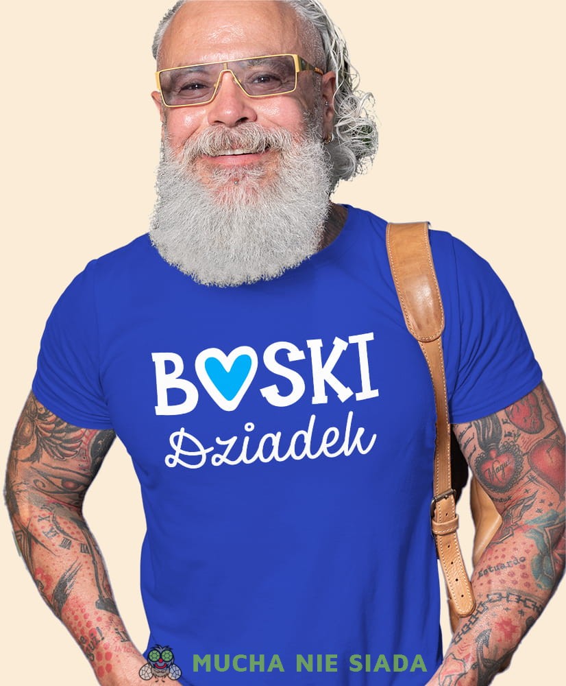 Boski dziadek, niebieska koszulka męska dla dziadka, na urodziny, na dzień dziadka, na prezent, mucha nie siada, mns sklep.jpg