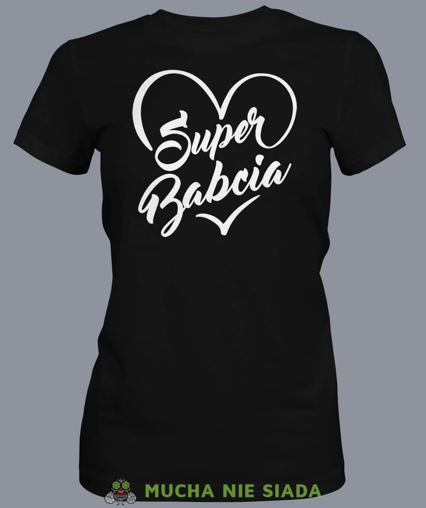 Super babcia serce, czarna koszulka damska dla babci, na urodziny, na dzień babci, na prezent, mucha nie siada sklep, mns.jpg