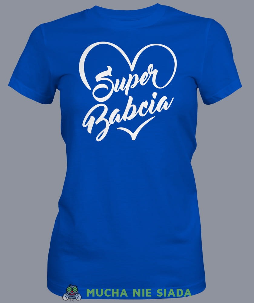Super babcia serce, niebieska koszulka damska dla babci, na urodziny, na dzień babci, na prezent, mucha nie siada sklep, mns.jpg