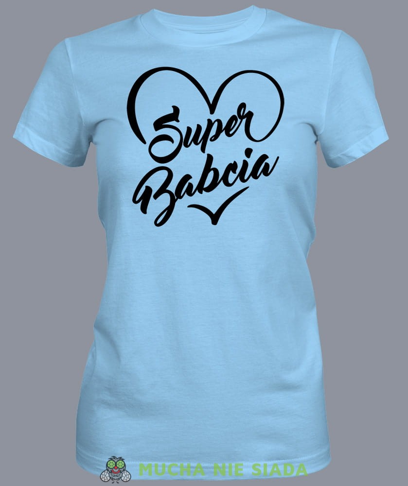 Super babcia serce, jasnoniebieska koszulka damska dla babci, na urodziny, na dzień babci, na prezent, mucha nie siada sklep, mns.jpg