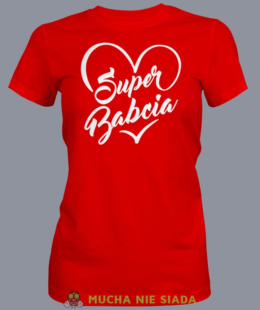 Super babcia serce, czerwona koszulka damska dla babci, na urodziny, na dzień babci, na prezent, mucha nie siada sklep, mns.jpg