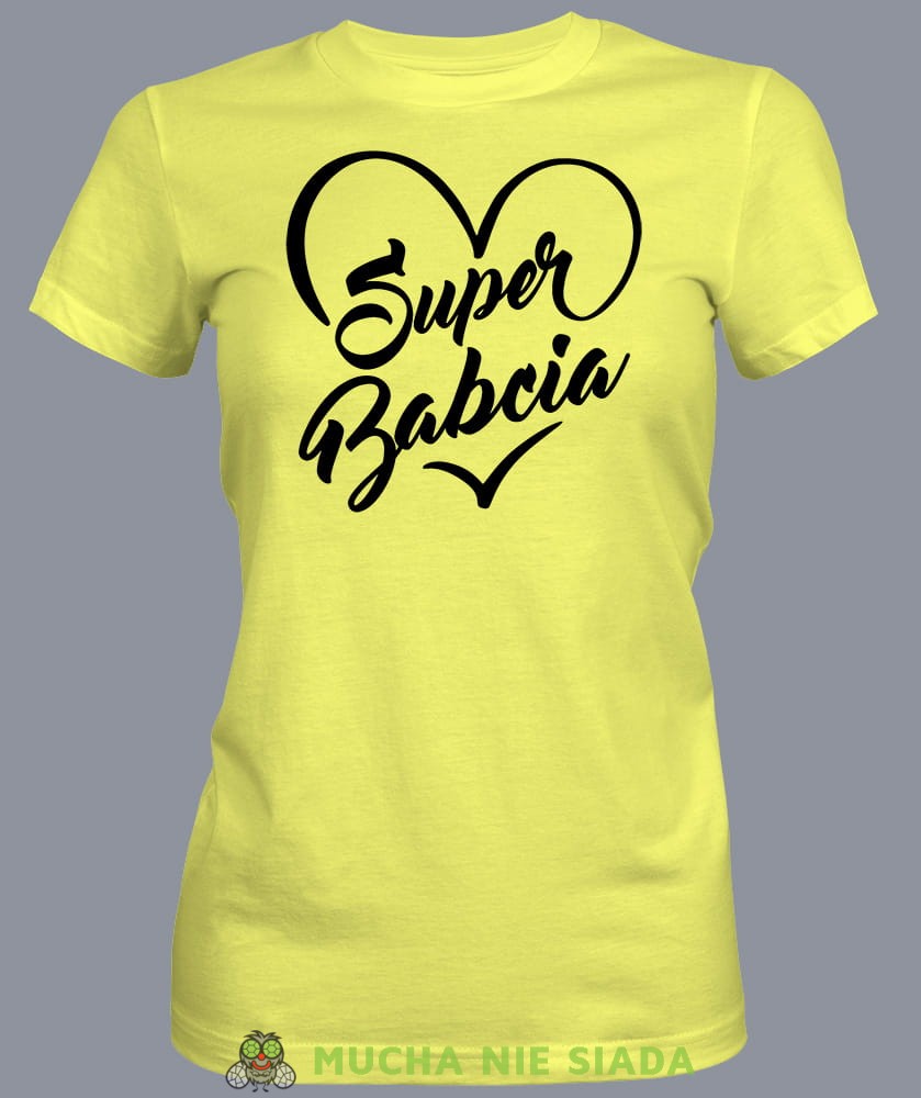 Super babcia serce, żółta koszulka damska dla babci, na urodziny, na dzień babci, na prezent, mucha nie siada sklep, mns.jpg