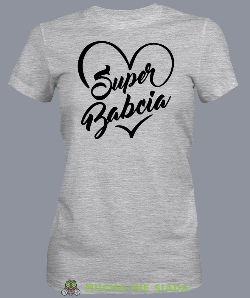 Super babcia serce, szara koszulka damska dla babci, na urodziny, na dzień babci, na prezent, mucha nie siada sklep, mns.jpg