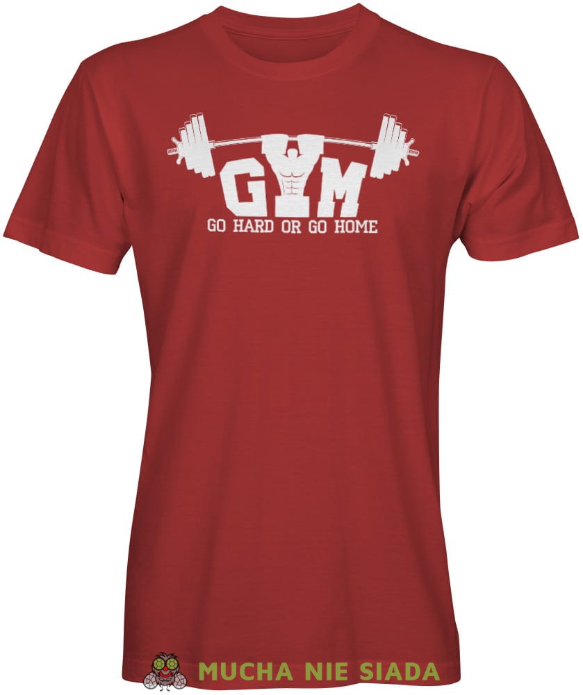 Gym go hard or go home, czerwona męska koszulka na siłownię koszulka sportowa, crossfit, na siłownię.jpg