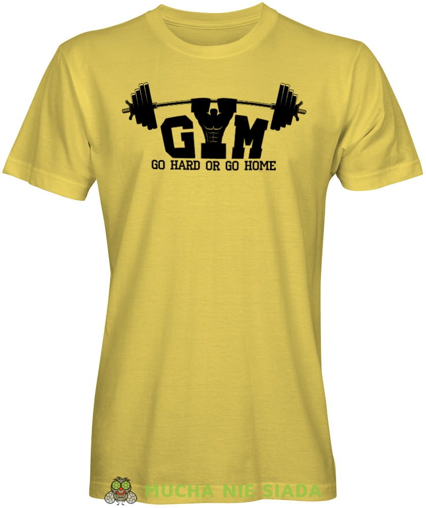 Gym go hard or go home, żółta męska koszulka na siłownię koszulka sportowa, crossfit, na siłownię.jpg