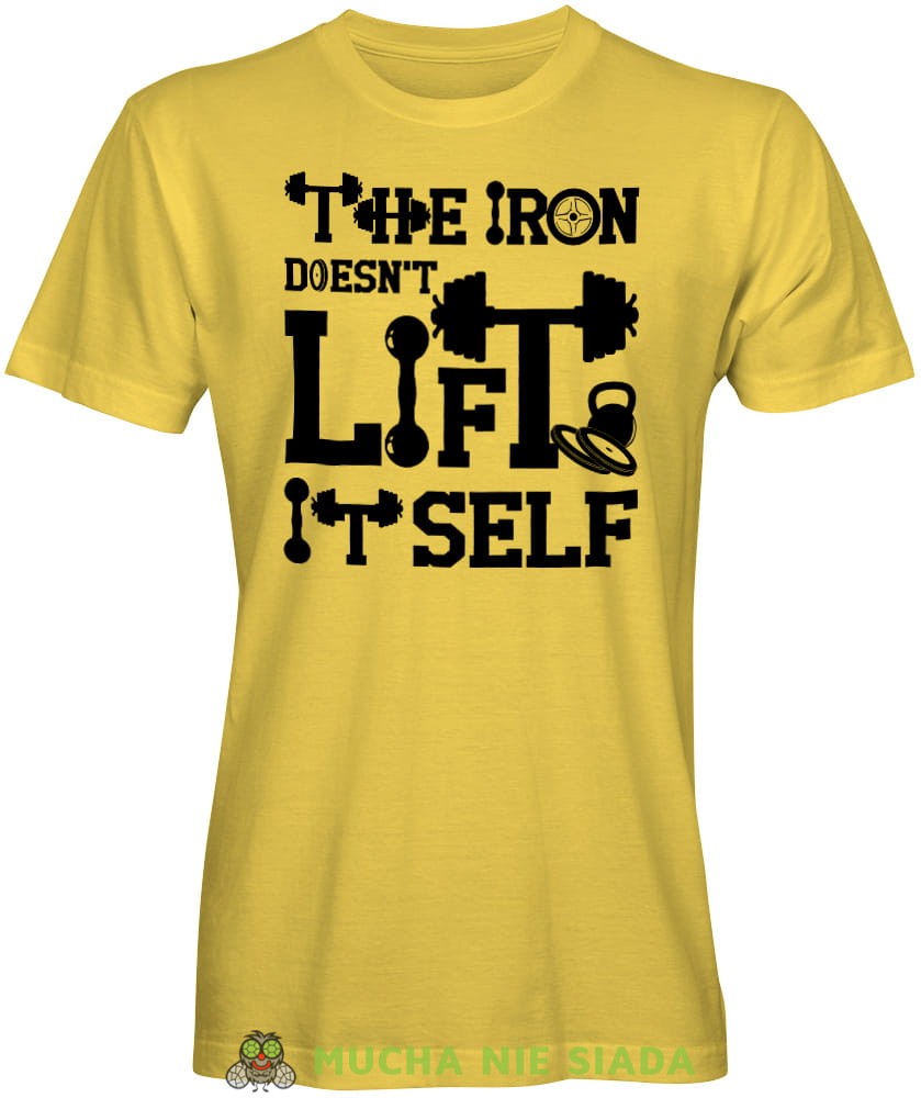 The iron doesn't lift it self, żółta koszulka na siłownię, męska koszulka, koszulka sportowa, crossfit, gym, na siłownię.jpg
