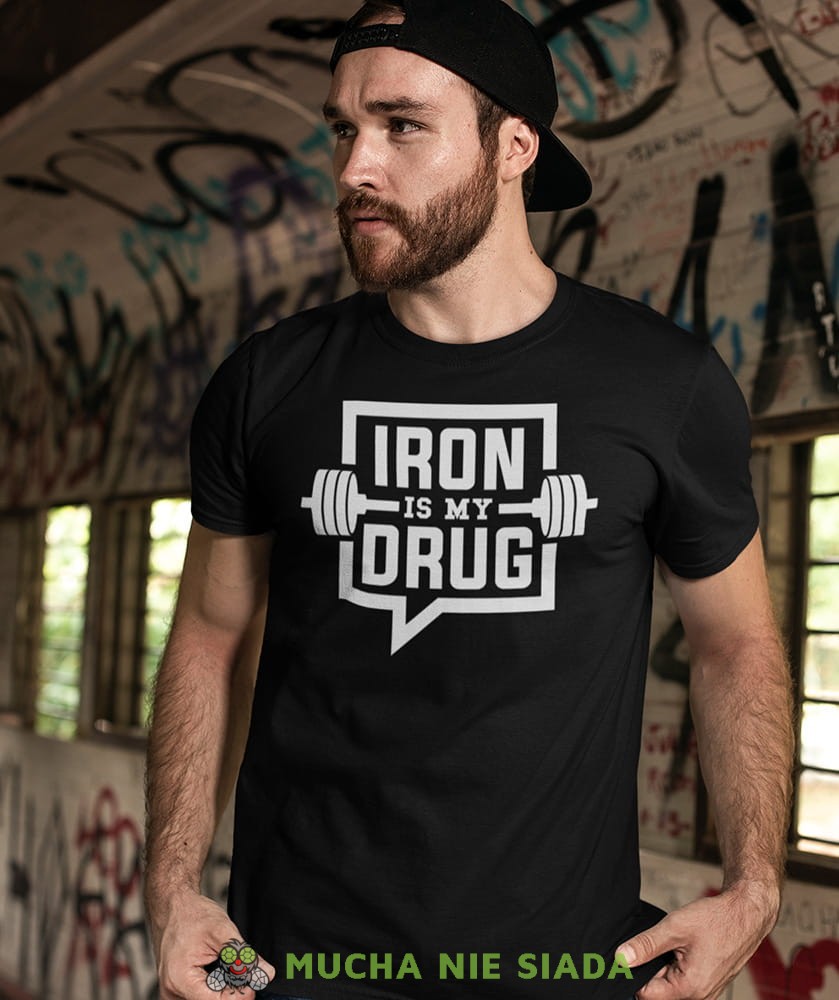 Iron is my drug, czarna męska koszulka na siłownię koszulka sportowa, crossfit, gym, na siłownię mns.jpg