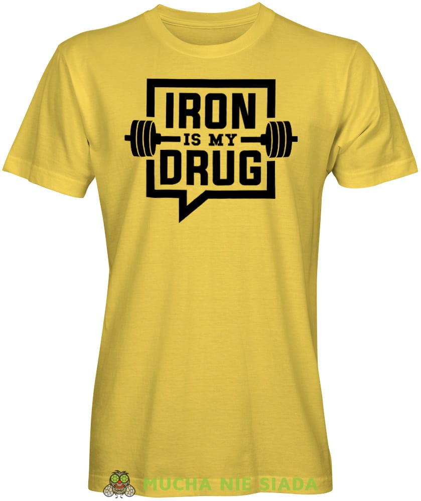 Iron is my drug, żółta męska koszulka na siłownię koszulka sportowa, crossfit, gym, na siłownię.jpg