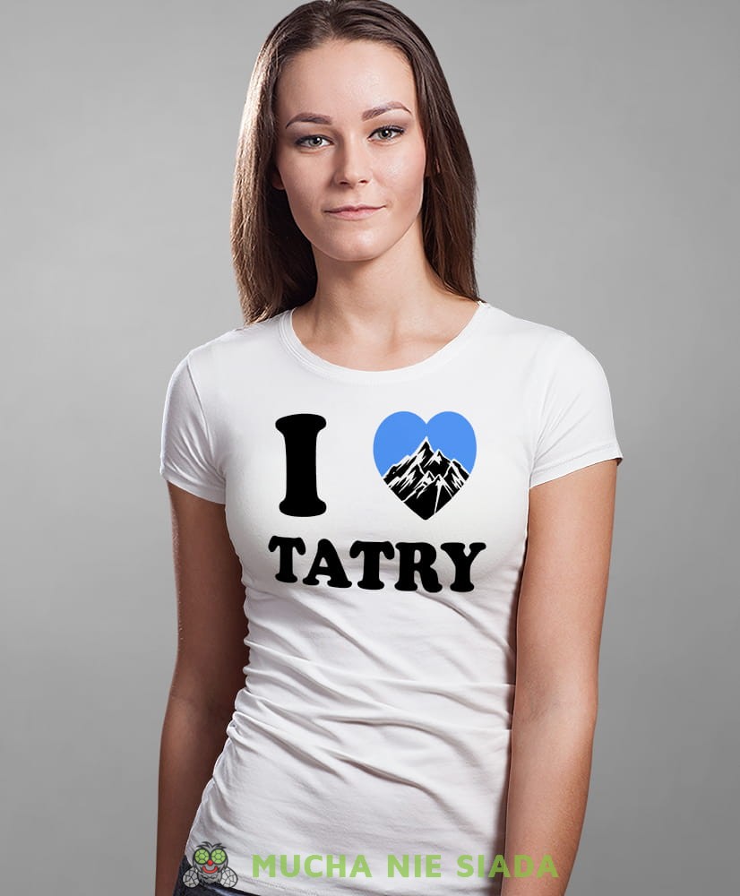 Damska koszulka z nadrukiem - Kocham Tatry, I love Tatry - Idealna na wypad w góry, biała koszulka z nadrukiem, wycieczka w góry, górska wyprawa, T-shirt dla miłośników turystyki górskiej, mucha nie siada koszulki.jpg