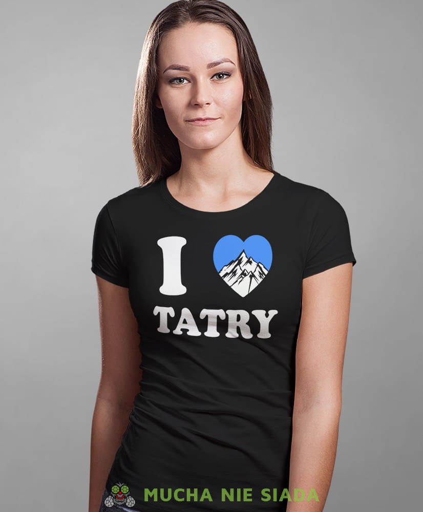 Damska koszulka z nadrukiem - Kocham Tatry, I love Tatry - Idealna na wypad w góry, czarna koszulka z nadrukiem, wycieczka w góry, górska wyprawa, T-shirt dla miłośników turystyki górskiej, mucha nie siada koszulki.jpg