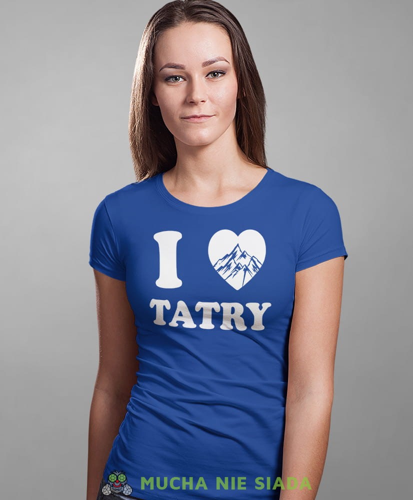 Damska koszulka z nadrukiem - Kocham Tatry, I love Tatry - Idealna na wypad w góry, niebieska koszulka z nadrukiem, wycieczka w góry, górska wyprawa, T-shirt dla miłośników turystyki górskiej, mucha nie siada koszulki.jpg