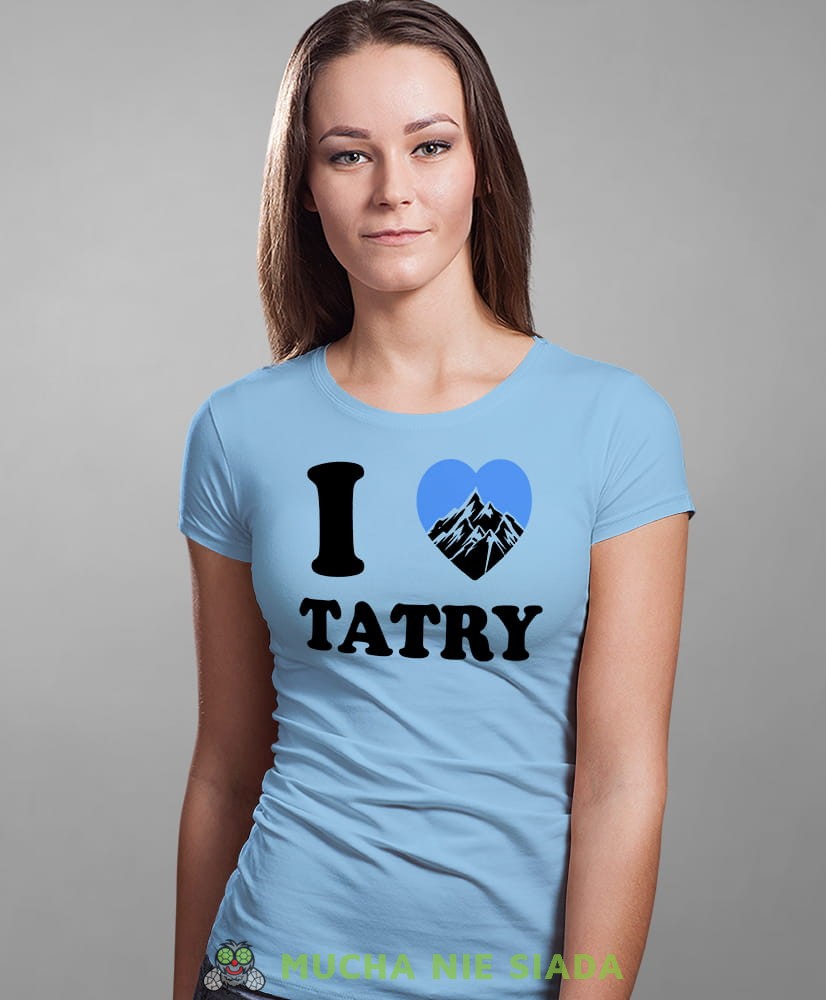 Damska koszulka z nadrukiem - Kocham Tatry, I love Tatry - Idealna na wypad w góry, jasnoniebieska koszulka z nadrukiem, wycieczka w góry, górska wyprawa, T-shirt dla miłośników turystyki górskiej, mucha nie siada koszulki.jpg
