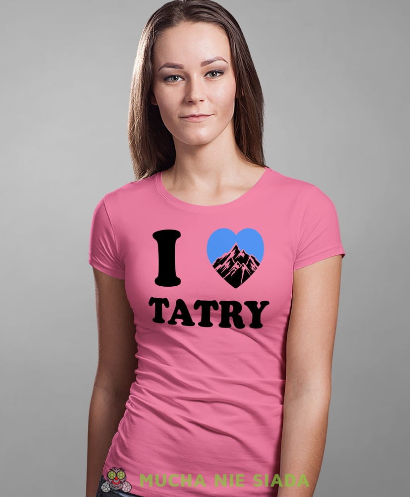 Damska koszulka z nadrukiem - Kocham Tatry, I love Tatry - Idealna na wypad w góry, różowa koszulka z nadrukiem, wycieczka w góry, górska wyprawa, T-shirt dla miłośników turystyki górskiej, mucha nie siada koszulki.jpg