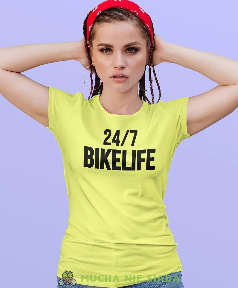 Bikelife, żółta damska koszulka, koszulka motocyklowa, koszulka dla motocyklistki, damska koszulka na motocykl, koszulka dla miłośniczki motocykli, mucha nie siada sklep.webp