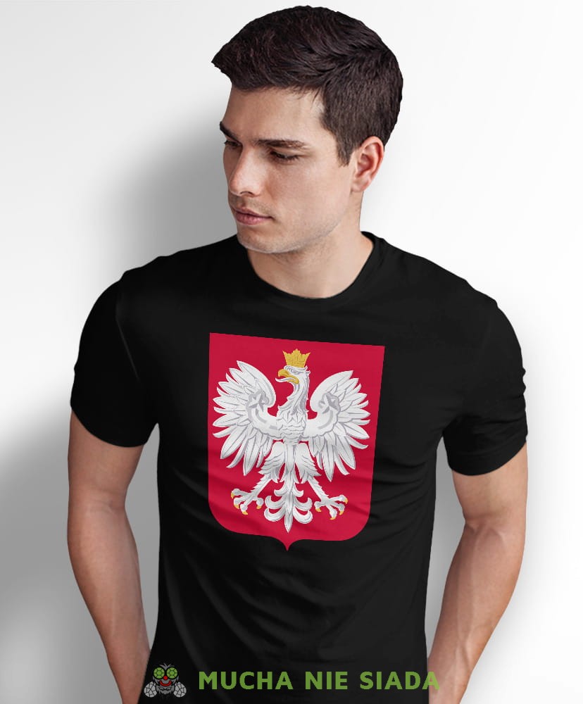 Godło Polski, czarna męska koszulka z nadrukiem, koszulka patriotyczna, koszulki z grafiką patriotyczną, dla mężczyzny, koszulki patriotyczne, koszulka Polska, koszulki Polska.jpg