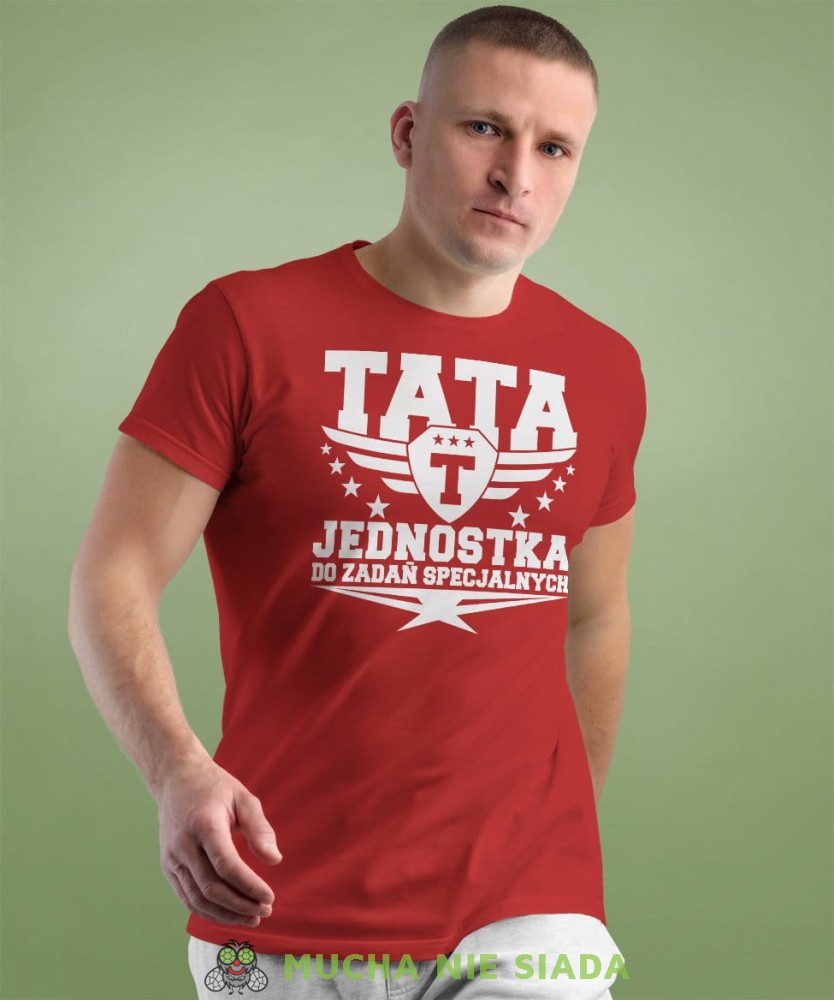 Tata jednostka do zadań specjalnych - koszulka dla taty na dzień ojca lub urodziny czerwona