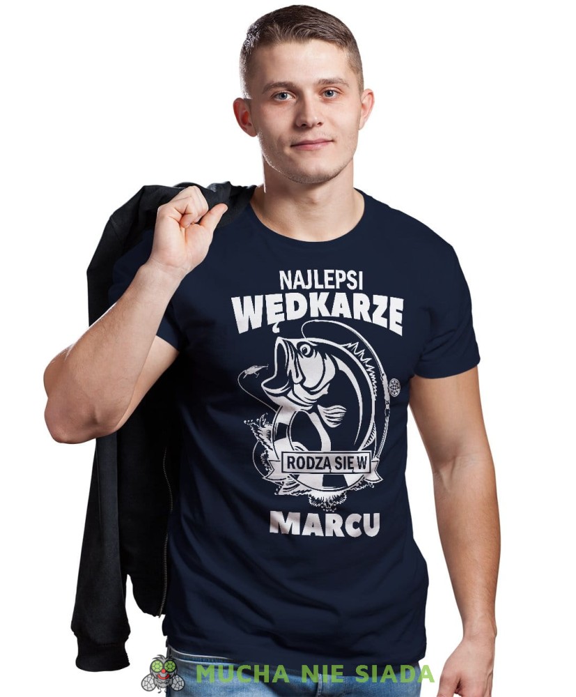 Najlepsi wędkarze rodzą się w... granatowa koszulka urodzinowa