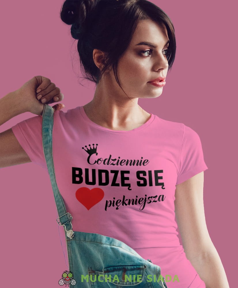 codziennie budzę się piękniejsza, różowa damska koszulka z nadrukiem na prezent dla dziewczyny dla żony.jpg