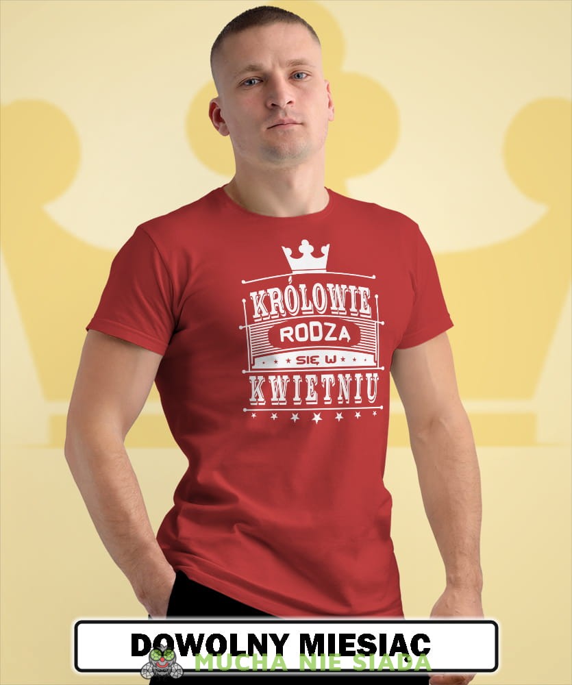 królowie rodzą się w... męska czerwona koszulka urodzinowa na urodzina opis.jpg