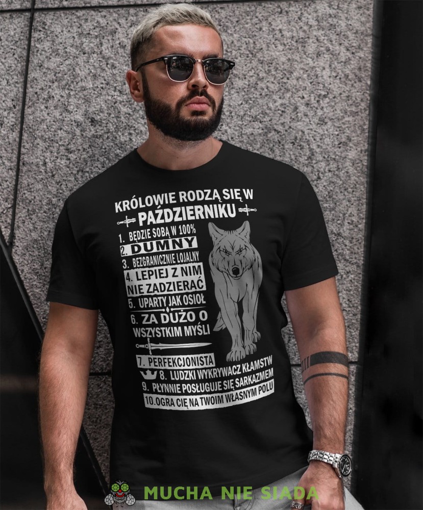 Królowie rodzą się w.... czarna koszulka urodzinowa Wilk