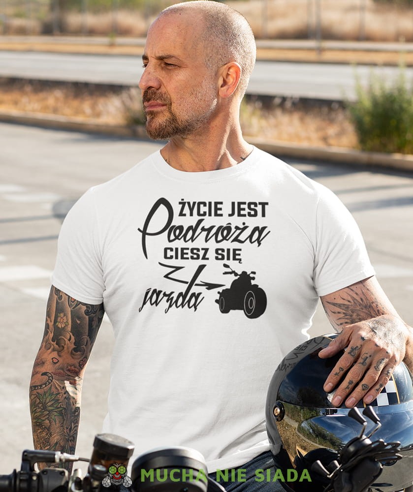życie jest podróżą ciesz się jazdą biała koszulka motocyklowa motocykl motocyklista.jpg