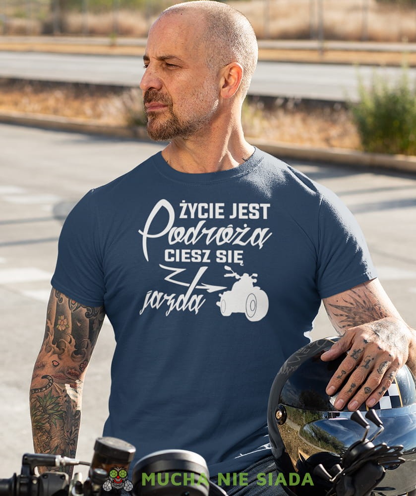 życie jest podróżą ciesz się jazdą granatowa koszulka motocyklowa motocykl motocyklista.jpg