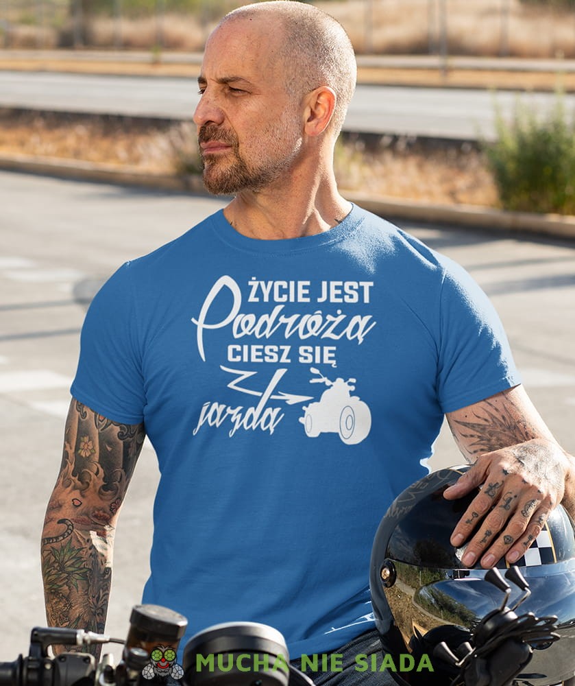 życie jest podróżą ciesz się jazdą niebieska koszulka motocyklowa motocykl motocyklista.jpg
