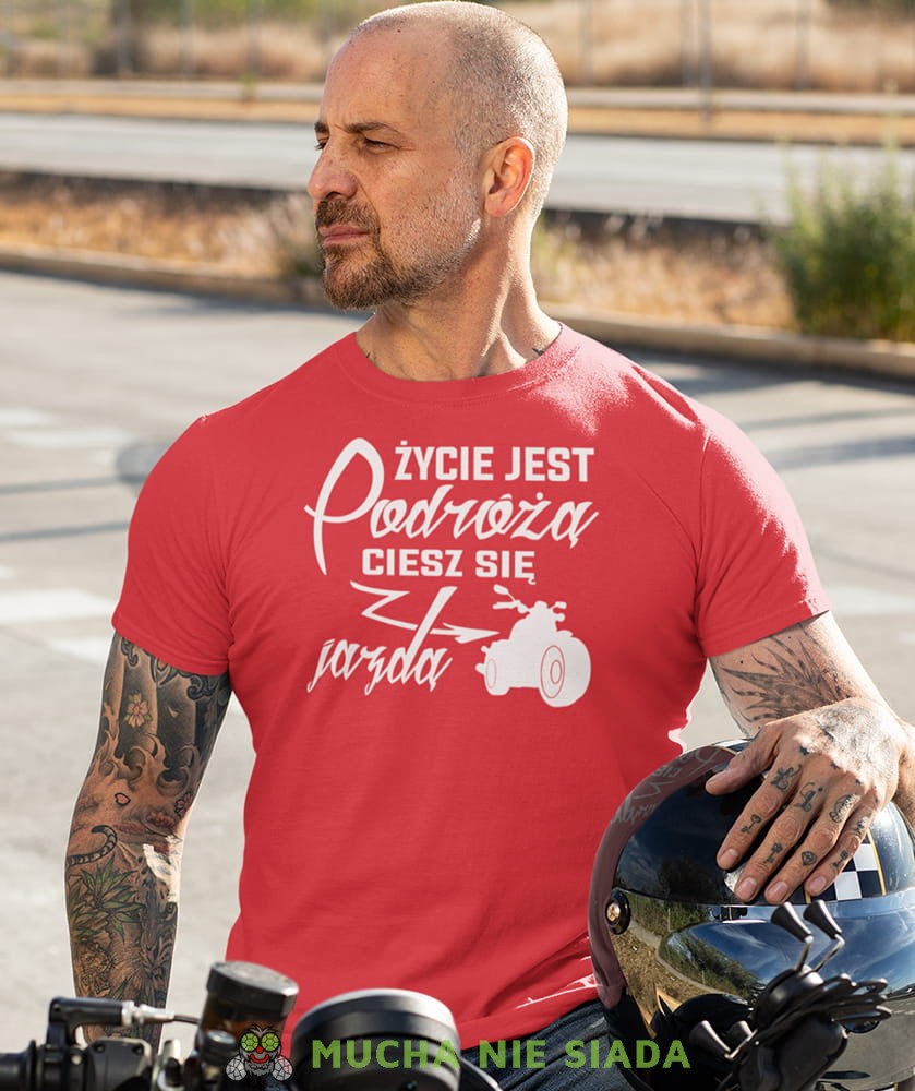 życie jest podróżą ciesz się jazdą czerwona koszulka motocyklowa motocykl motocyklista.jpg