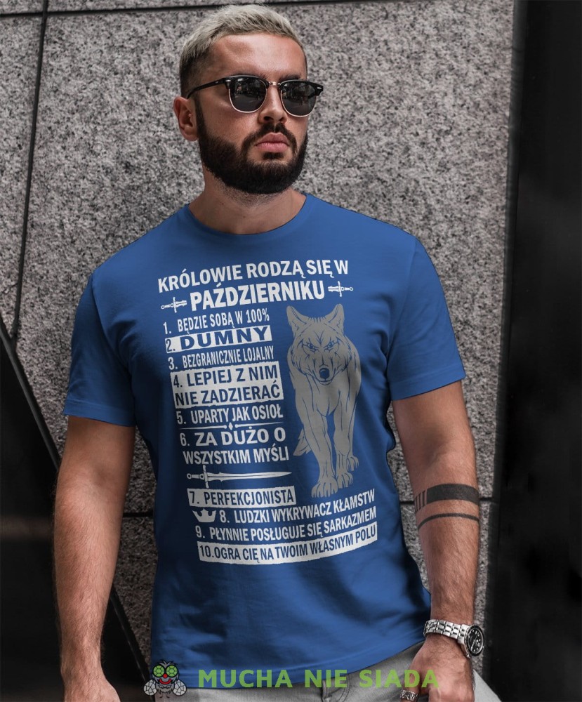 Królowie rodzą się w.... niebieska koszulka urodzinowa Wilk