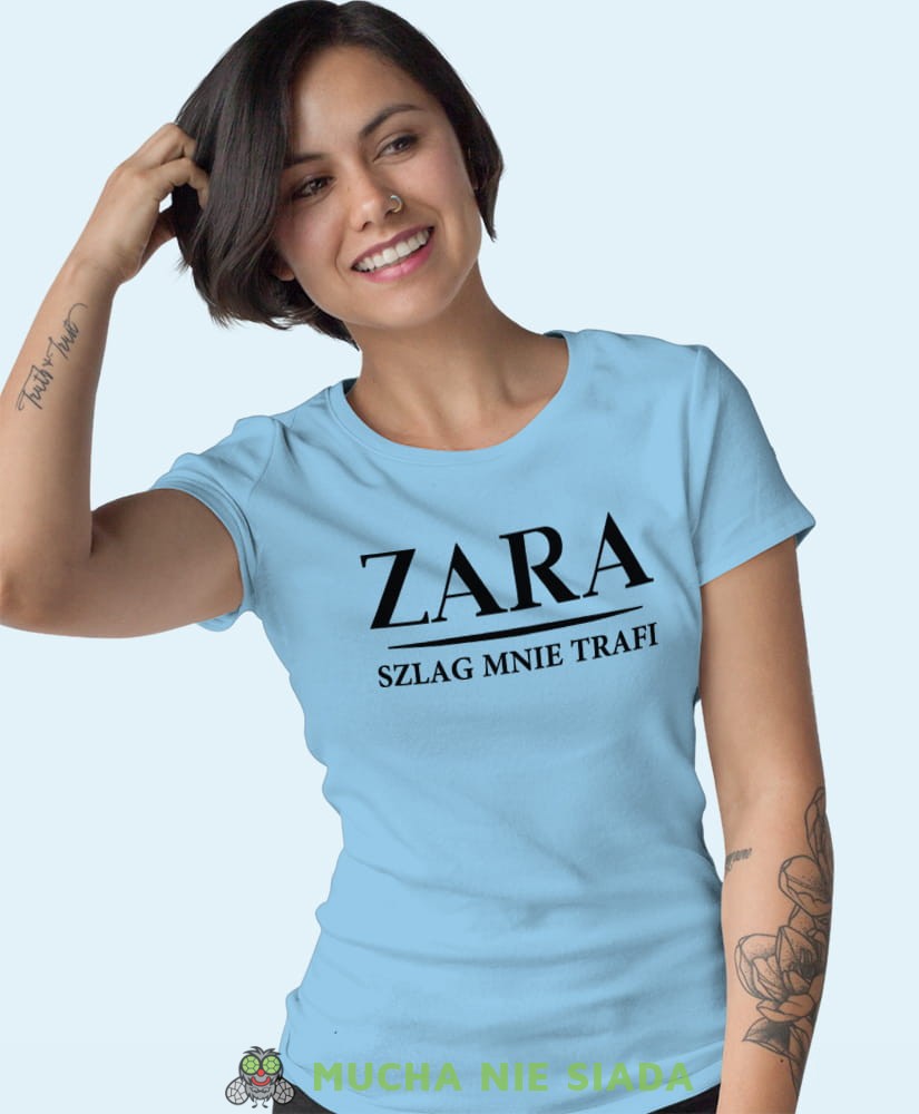 zara szlag mnie trafi jasnonebieska damska koszulka z nadrukiem na prezent dla dziewczyny.jpg