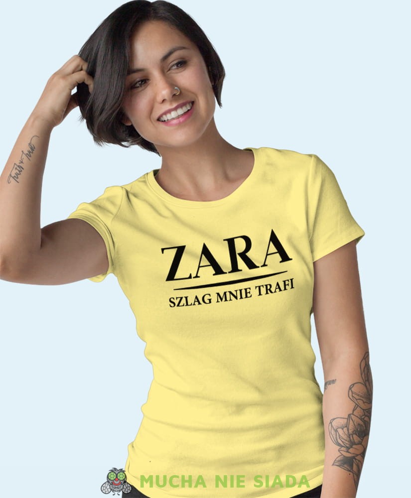 zara szlag mnie trafi żółta damska koszulka z nadrukiem na prezent dla dziewczyny.jpg