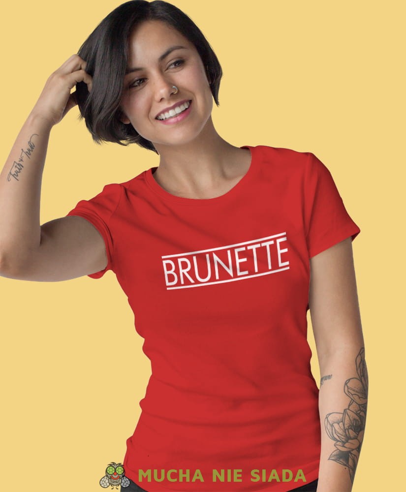 brunette czerwona damska koszulka z nadrukiem na prezent dla dziewczyny.jpg