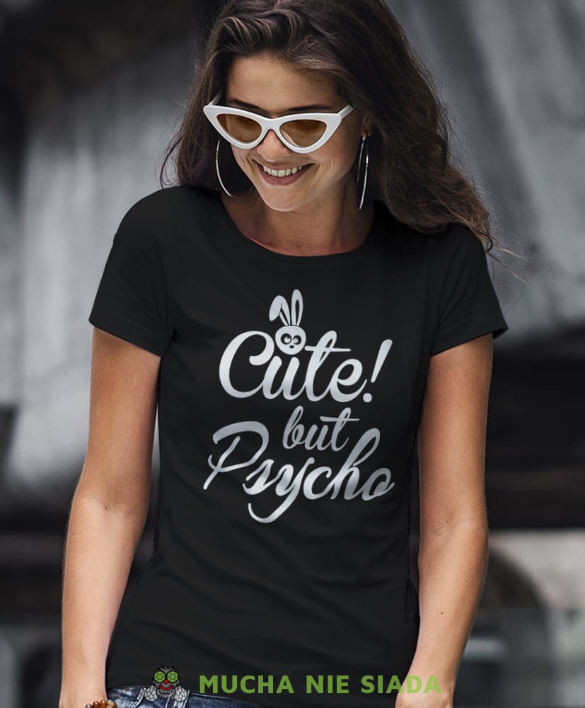 cute but psycho czarna damska koszulka z nadrukiem na prezent dla dziewczyny dla żony.jpg