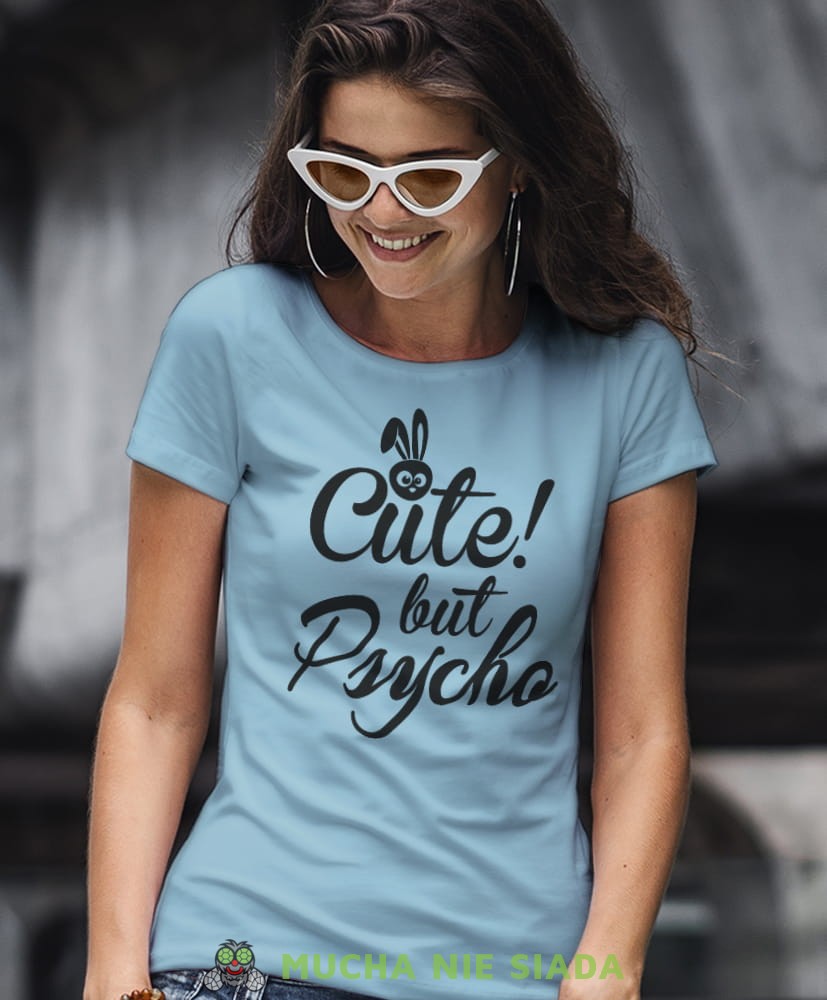 cute but psycho jasnoniebieska damska koszulka z nadrukiem na prezent dla dziewczyny dla żony.jpg