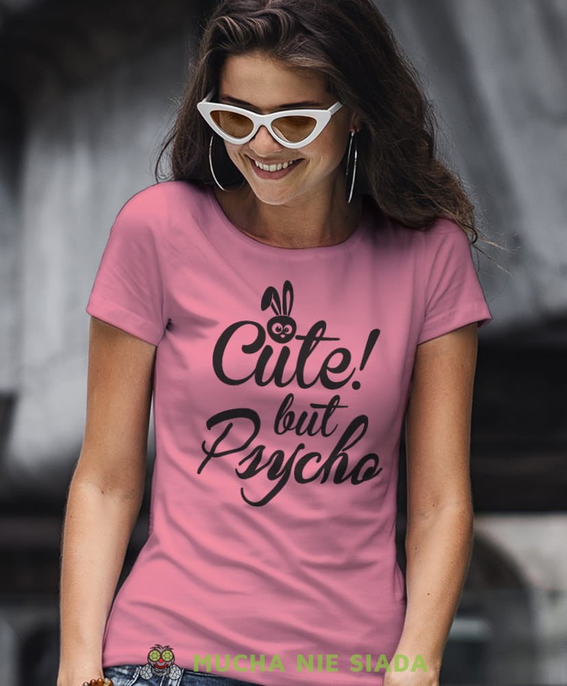 cute but psycho różowa damska koszulka z nadrukiem na prezent dla dziewczyny dla żony.jpg