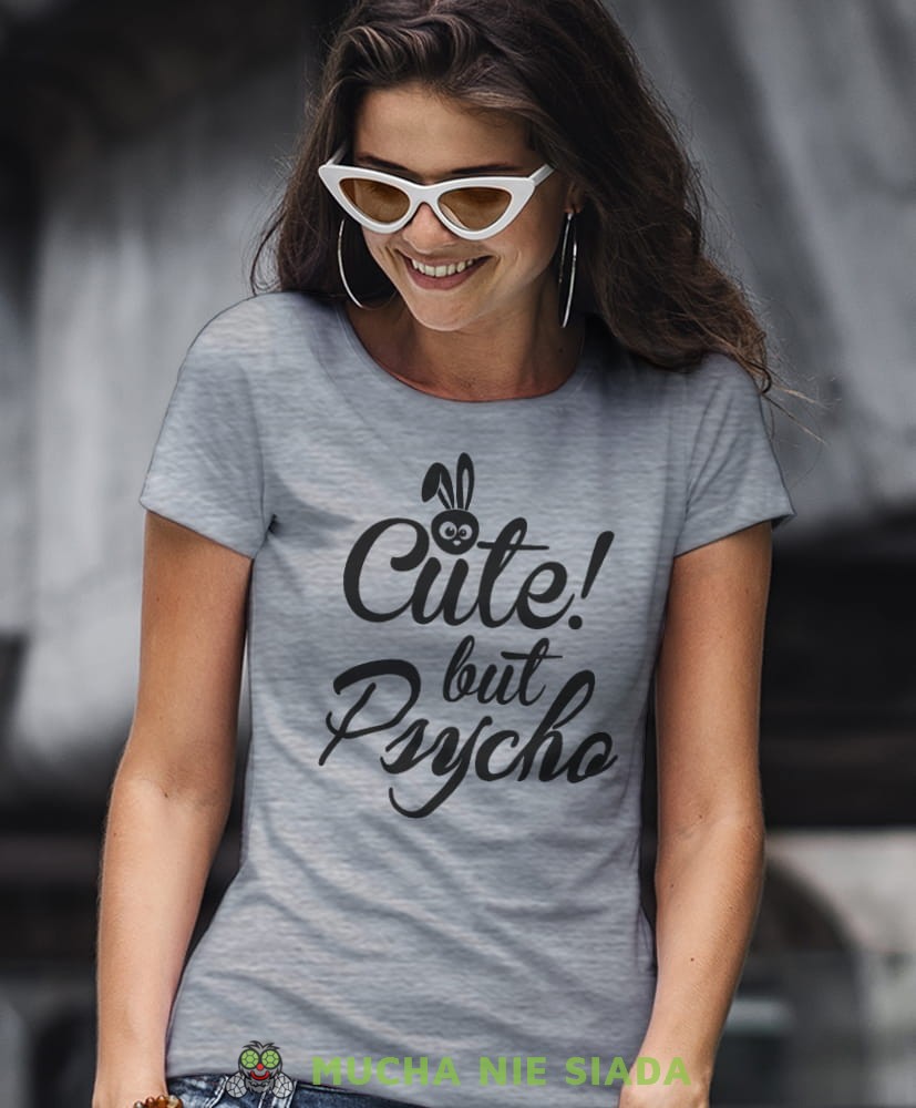 cute but psycho szara damska koszulka z nadrukiem na prezent dla dziewczyny dla żony.jpg
