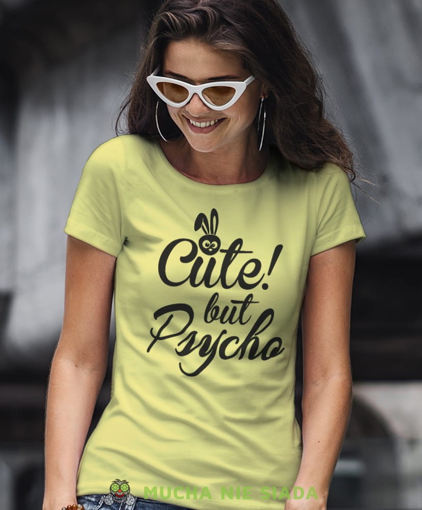 cute but psycho żółta damska koszulka z nadrukiem na prezent dla dziewczyny dla żony.jpg