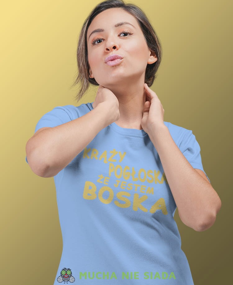 krąży pogłoska że jestem boska jasnoniebieska damska koszulka z nadrukiem na prezent.jpg