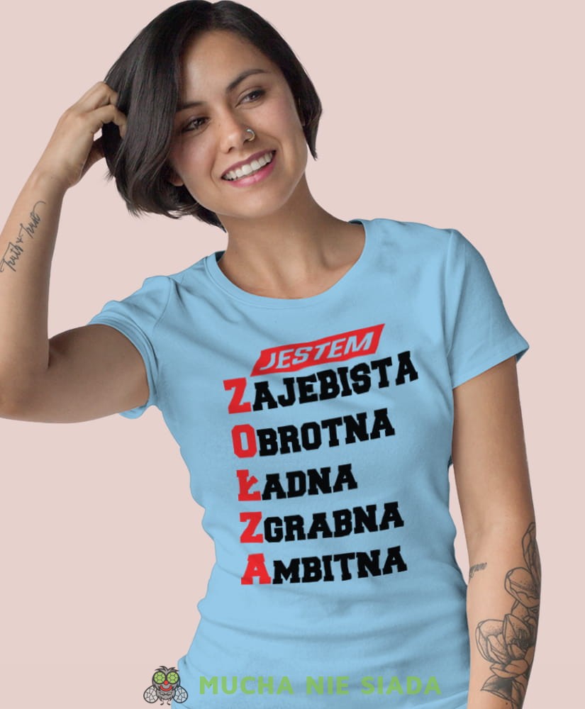 jestem zajebista obrotna ładna zgabna ambitna zołza jasnoniebieska koszulka z nadrukiem na prezent dla dziewczyny dla żony.jpg
