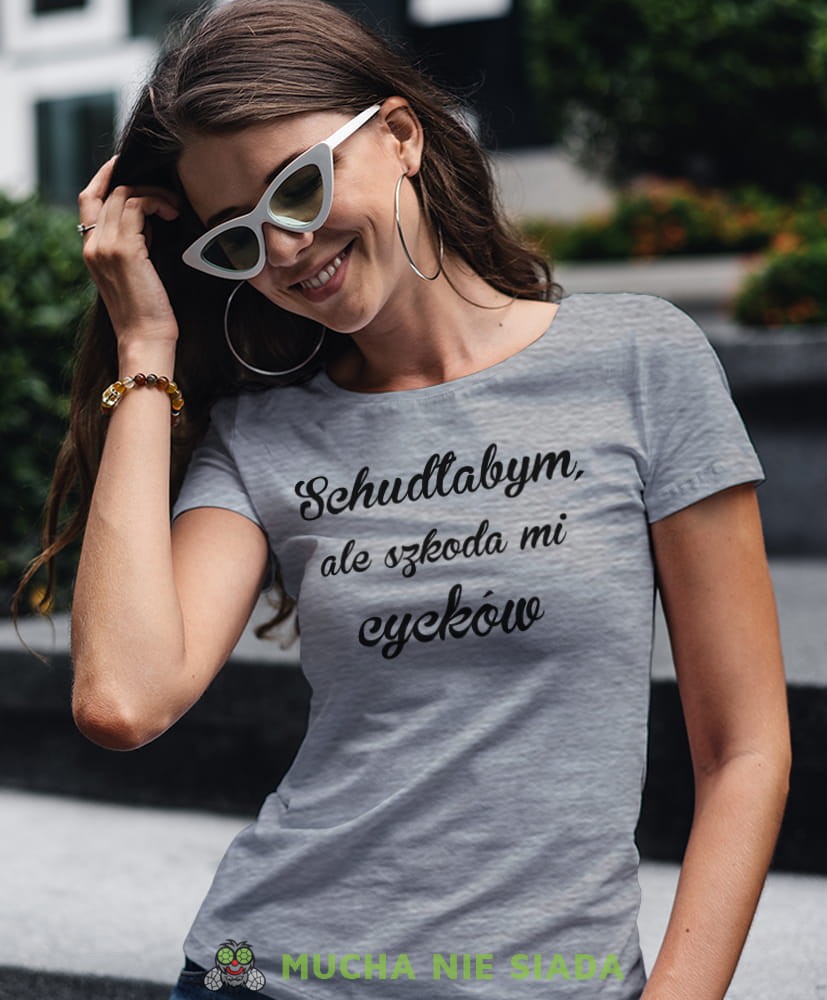schudłabym ale szkoda mi cycków szara damska koszulka z nadrukiem na prezent dla dziewczyny.jpg