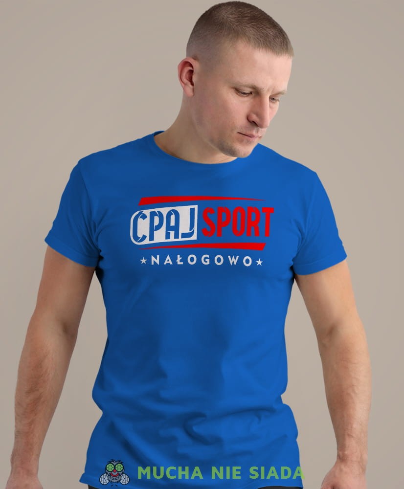 ćpaj sport nałogowo, niebieska koszulka na siłownię, męska koszulka, koszulka sportowa, na sport, gym, na siłownię.jpg