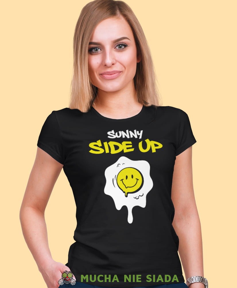 sunny side up, czarna damska koszulka z nadrukiem na prezent dla dziewczyny dla żony.jpg